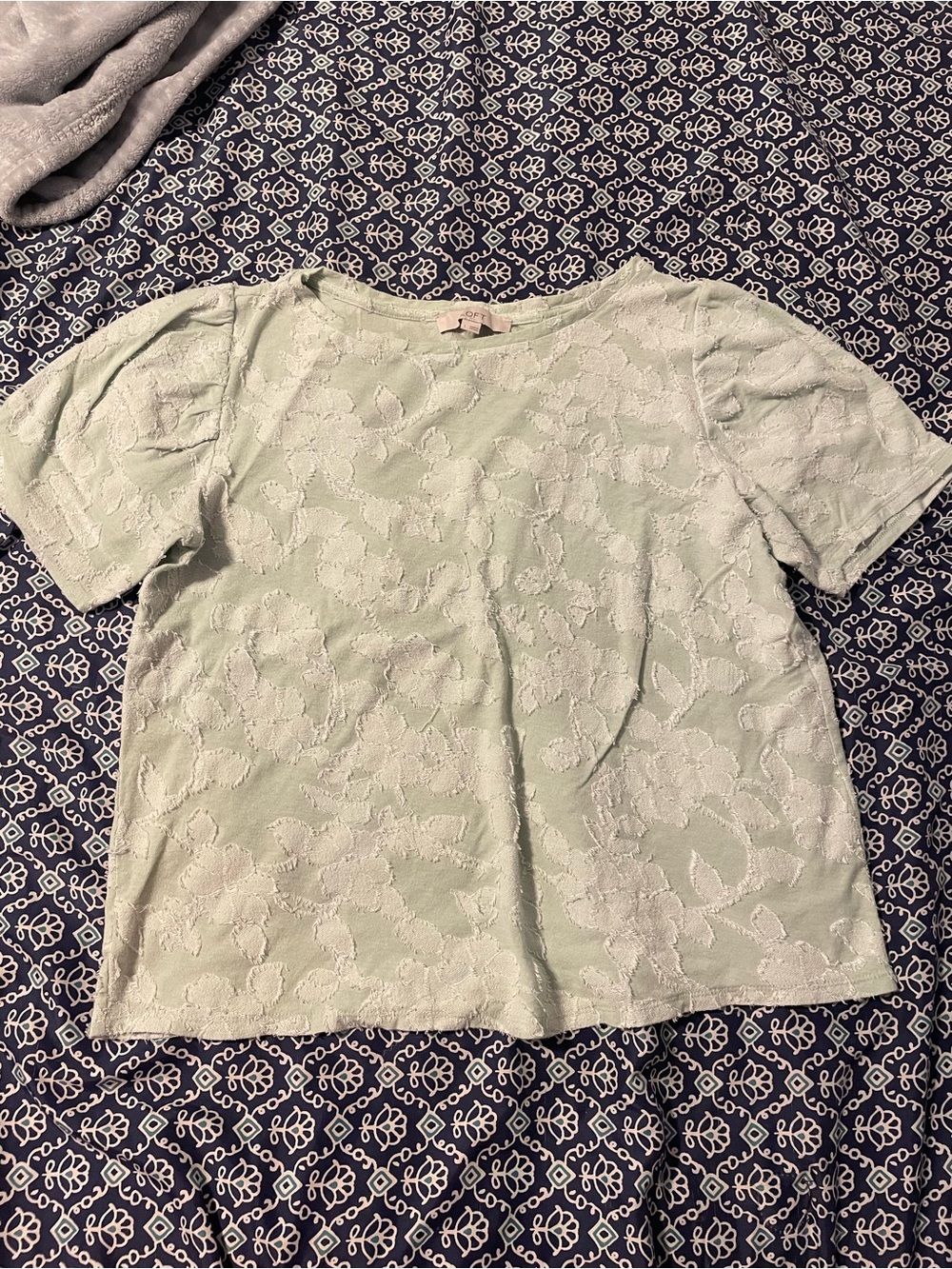 LOFT Mint Green Floral Lace Short Sleeve Top